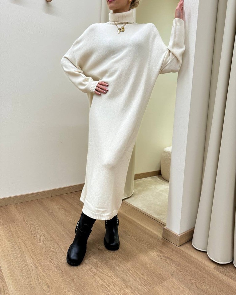 Abito in maglia collo alto burro Susy Mix Shop Online Abito in maglia collo alto burro Susy Mix