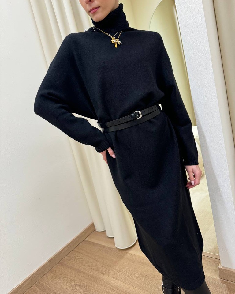 Abito in maglia collo alto nero Susy Mix Shop Online Abito in maglia collo alto nero Susy Mix