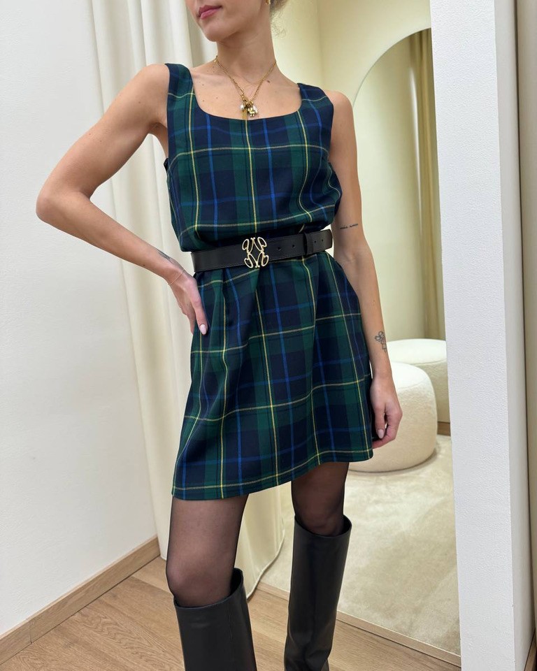 Abito corto check verde Vicolo Shop Online Abito corto check verde Vicolo