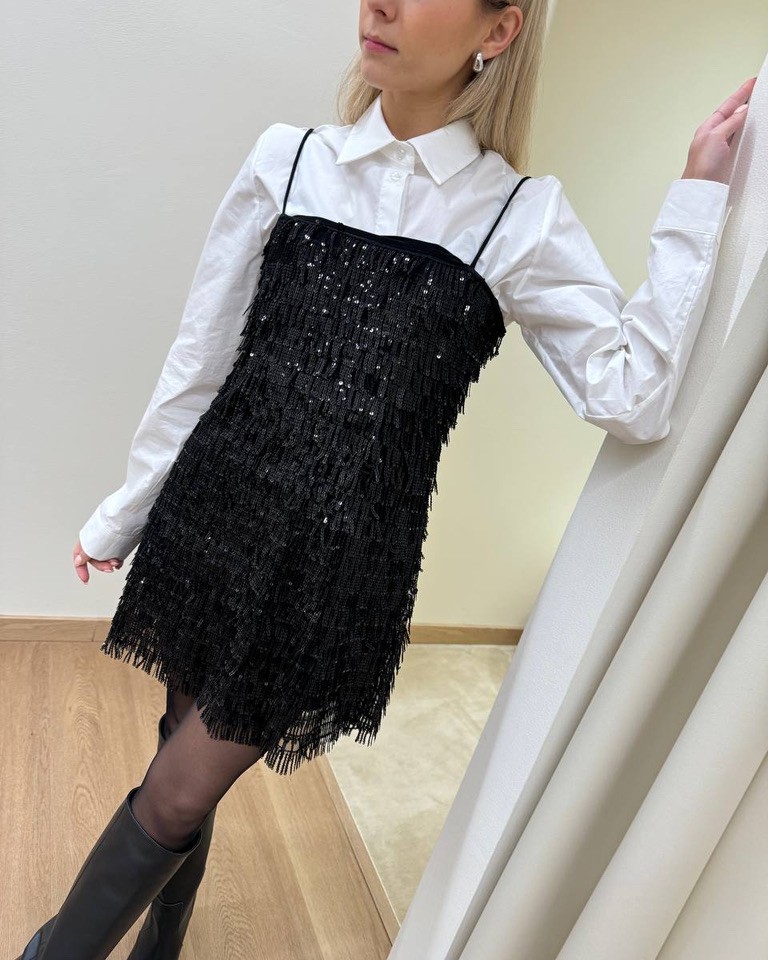 Abito corto frange di paillettes nere Kontatto Shop Online Abito corto frange di paillettes nere Kontatto