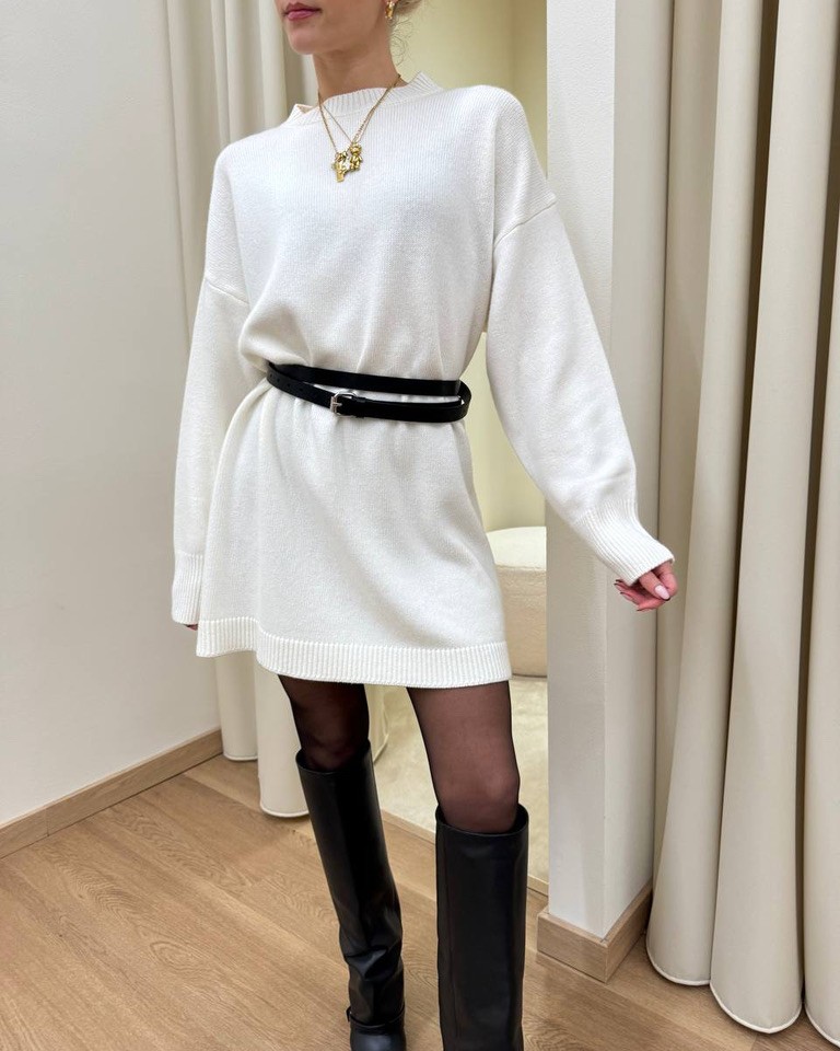 Abito corto over in maglia burro Vicolo Shop Online Abito corto over in maglia burro Vicolo