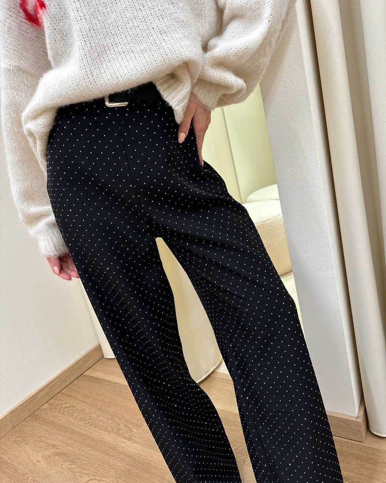 Pantalone palazzo nero con strass e cintura HaveOne Shop Online Pantalone palazzo nero con strass e cintura HaveOne