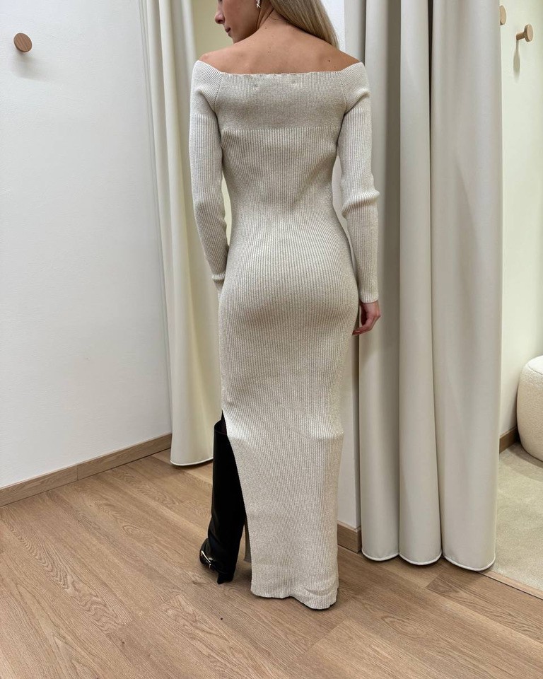 Abito in maglia panna scollo Bardot e lurex HaveOne Shop Online Abito in maglia panna scollo Bardot e lurex HaveOne