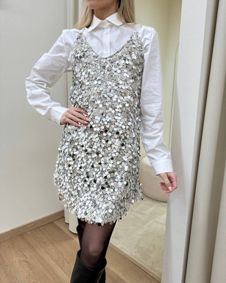 Abito paillettes argento scollo a V HaveOne Shop Online Abito paillettes argento scollo a V HaveOne