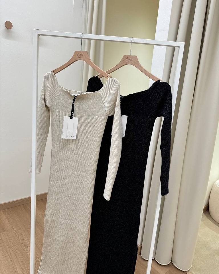 Abito in maglia panna scollo Bardot e lurex HaveOne Shop Online Abito in maglia panna scollo Bardot e lurex HaveOne