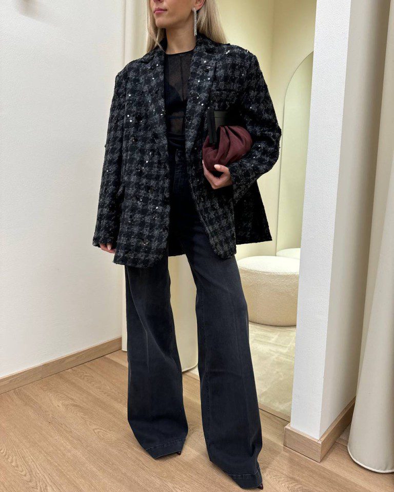 Blazer oversize pied de poule con paillettes nere Vicolo Shop Online Blazer oversize pied de poule con paillettes nere Vicolo