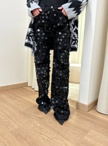 Shop Online Jeans palazzo nero con maxi paillettes Vicolo