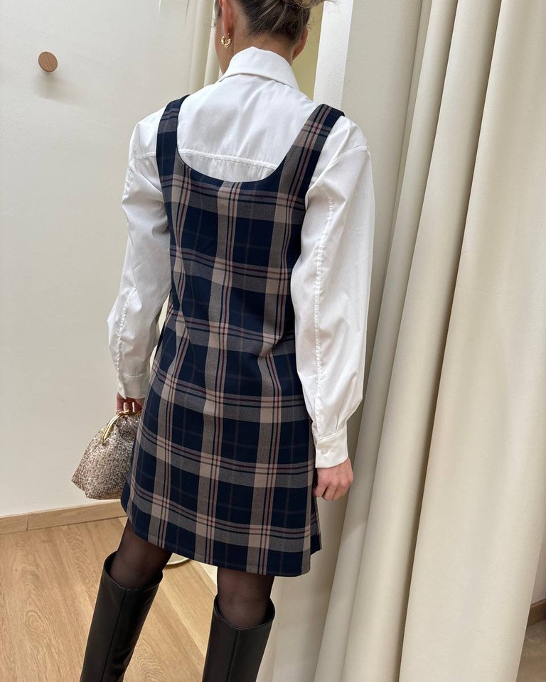 Abito corto check tortora Vicolo Shop Online Abito corto check tortora Vicolo