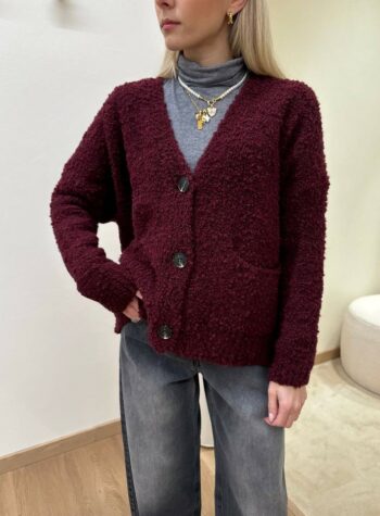 Shop Online Cardigan bordeaux in maglia bouclè con tasche Susy Mix