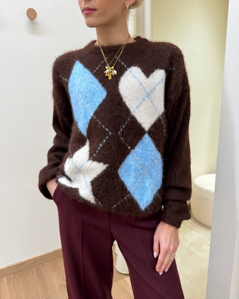 Maglia intarsio cuore stella moro Susy Mix Shop Online Maglia intarsio cuore stella moro Susy Mix