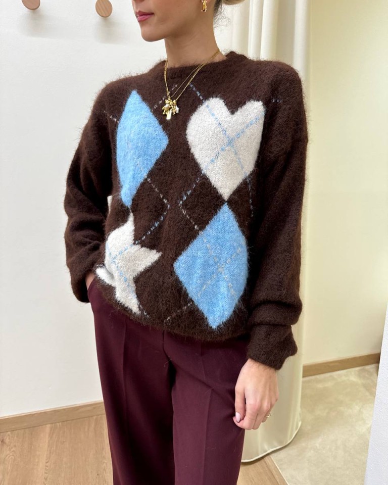 Maglia intarsio cuore stella moro Susy Mix Shop Online Maglia intarsio cuore stella moro Susy Mix