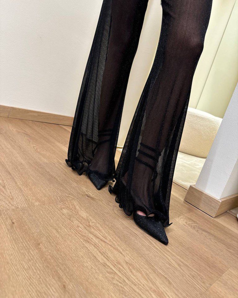 Pantalone nero zampa semitrasparente lurex HaveOne Shop Online Pantalone nero zampa semitrasparente lurex HaveOne