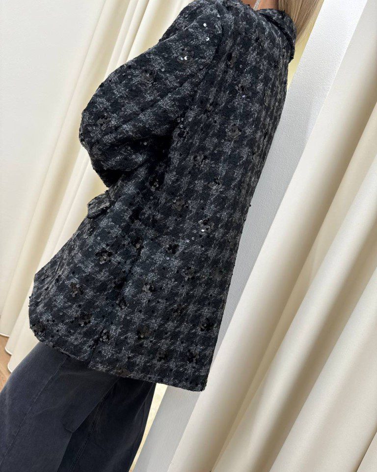 Blazer oversize pied de poule con paillettes nere Vicolo Shop Online Blazer oversize pied de poule con paillettes nere Vicolo