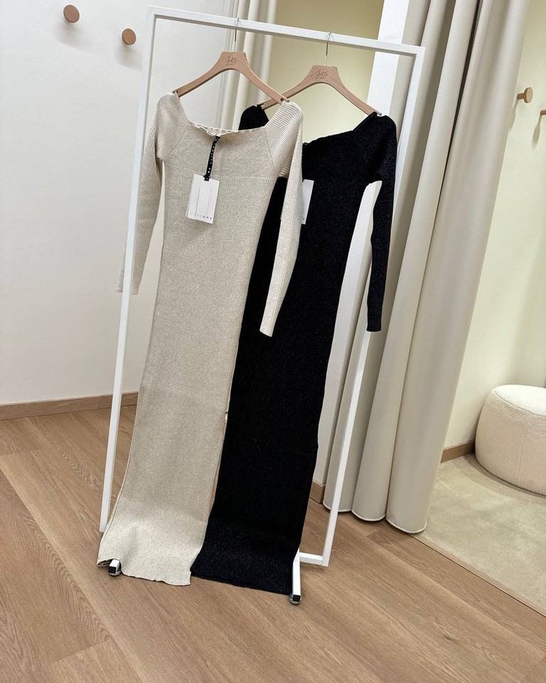 Abito in maglia nero scollo Bardot e lurex HaveOne Shop Online Abito in maglia nero scollo Bardot e lurex HaveOne