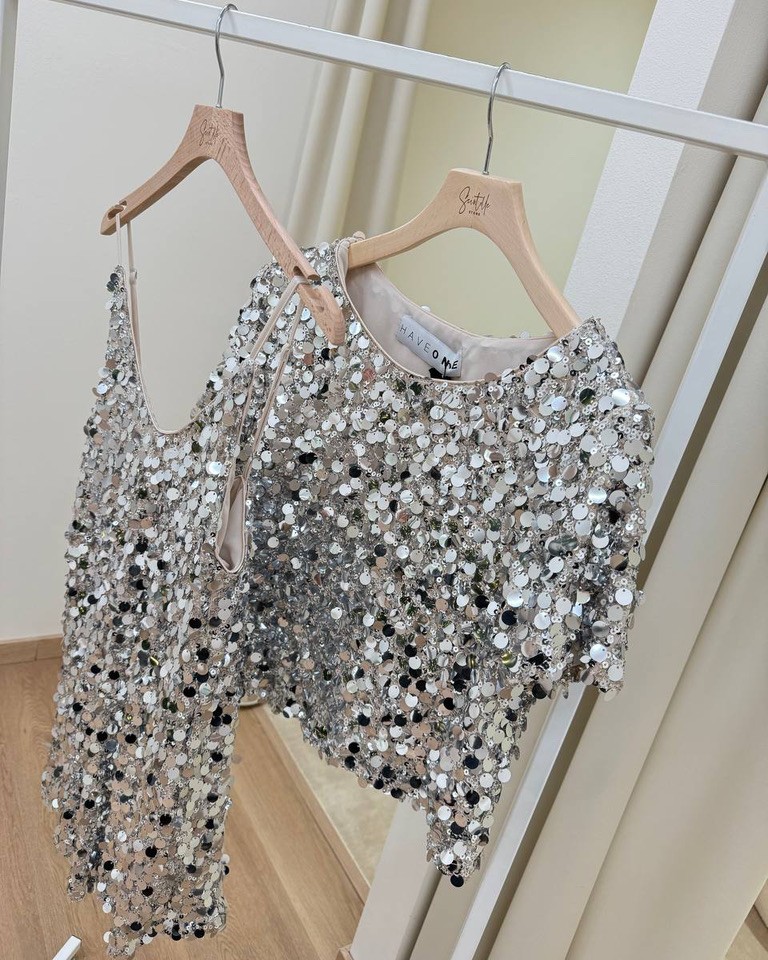 Abito paillettes argento scollo a V HaveOne Shop Online Abito paillettes argento scollo a V HaveOne