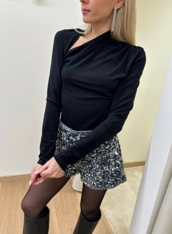 Shop Online Body cady nero scollo asimmetrico drappeggiato Vicolo