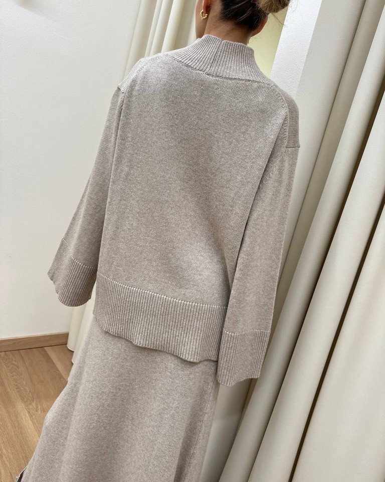 Maxi maglia tortora scollo a V Vicolo Shop Online Maxi maglia tortora scollo a V Vicolo