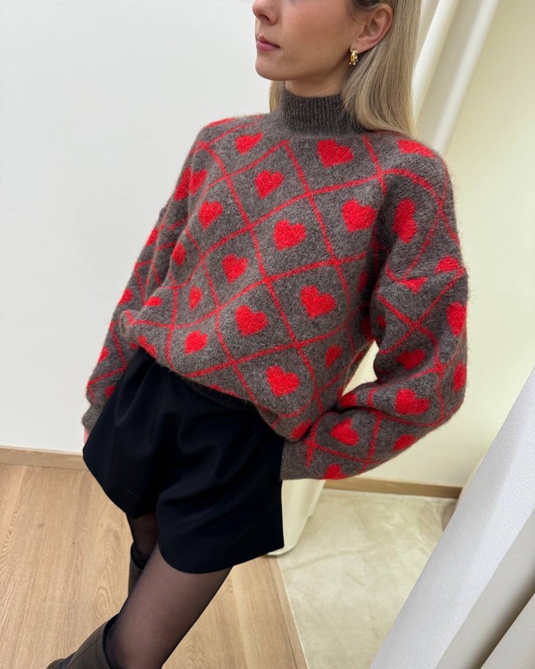 Maglione rombi e cuori rosso Susy Mix Shop Online Maglione rombi e cuori rosso Susy Mix