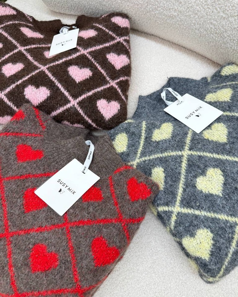 Maglione rombi e cuori rosso Susy Mix Shop Online Maglione rombi e cuori rosso Susy Mix