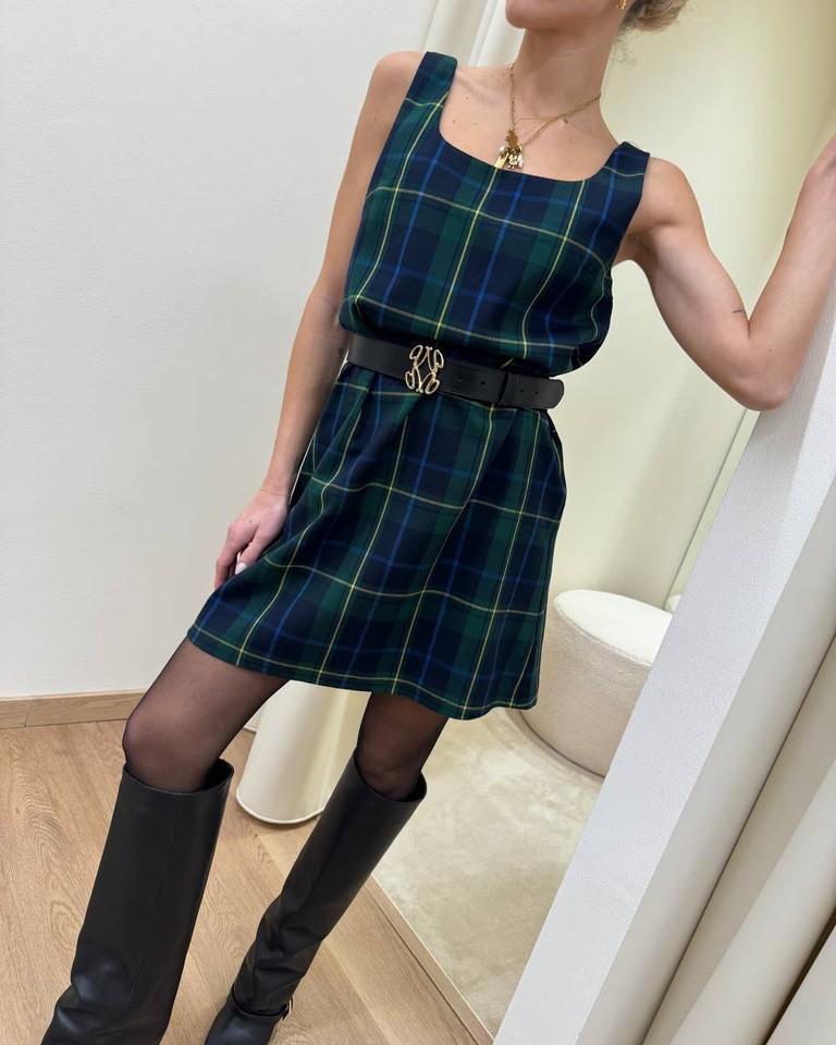 Abito corto check verde Vicolo Shop Online Abito corto check verde Vicolo