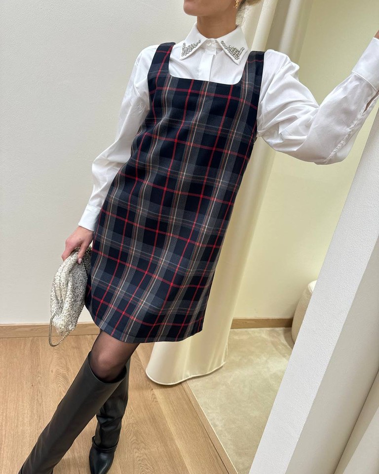 Abito corto check grigio Vicolo Shop Online Abito corto check grigio Vicolo