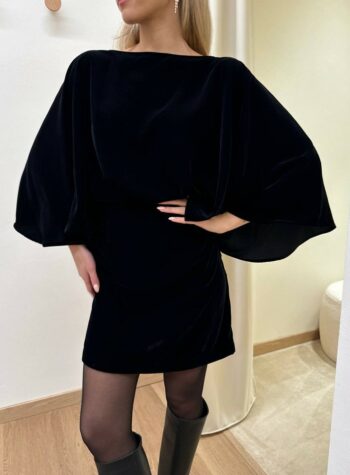 Shop Online Abito corto maniche a pipistrello in velluto nero Vicolo