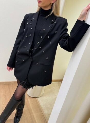 Shop Online Giacca nera oversize con strass applicati Vicolo