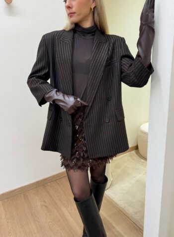 Shop Online Giacca doppiopetto moro gessata con lurex e guanti Vicolo