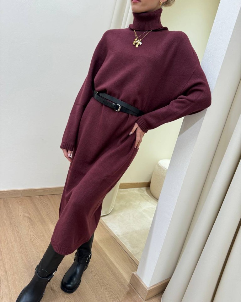 Abito in maglia collo alto bordeaux Susy Mix Shop Online Abito in maglia collo alto bordeaux Susy Mix