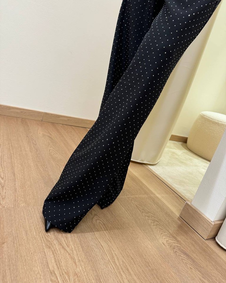 Pantalone palazzo nero con strass e cintura HaveOne Shop Online Pantalone palazzo nero con strass e cintura HaveOne