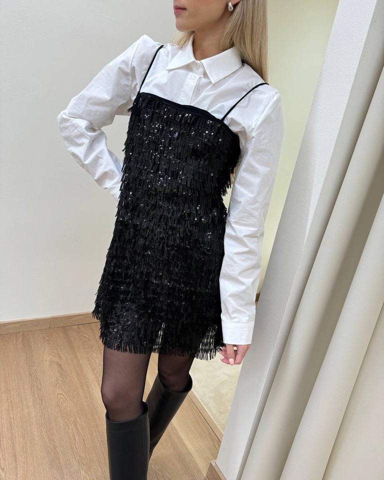 Abito corto frange di paillettes nere Kontatto Shop Online Abito corto frange di paillettes nere Kontatto
