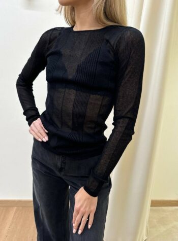 Shop Online Maglietta nera girocollo semitrasparente con bralette pizzo Vicolo