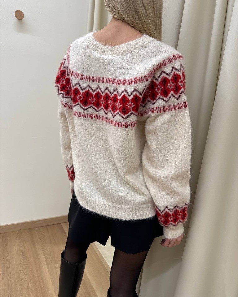 Cardigan jacquard burro e rosso Susy mix Shop Online Cardigan jacquard burro e rosso Susy mix