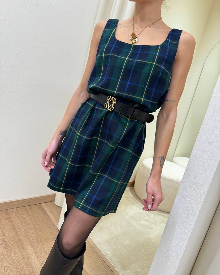 Abito corto check verde Vicolo Shop Online Abito corto check verde Vicolo