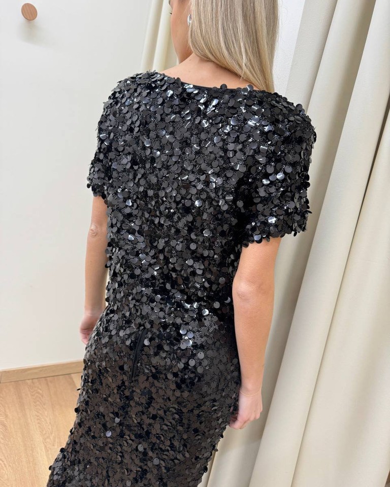 Top nero manica corta con paillettes HaveOne Shop Online Top nero manica corta con paillettes HaveOne