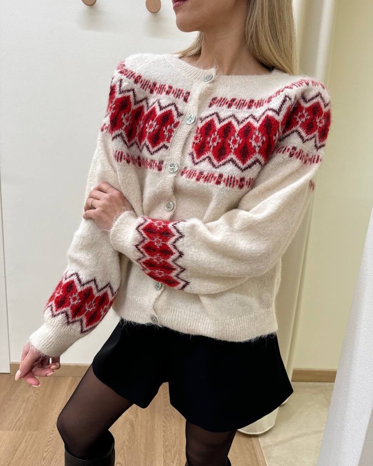 Cardigan jacquard burro e rosso Susy mix Shop Online Cardigan jacquard burro e rosso Susy mix