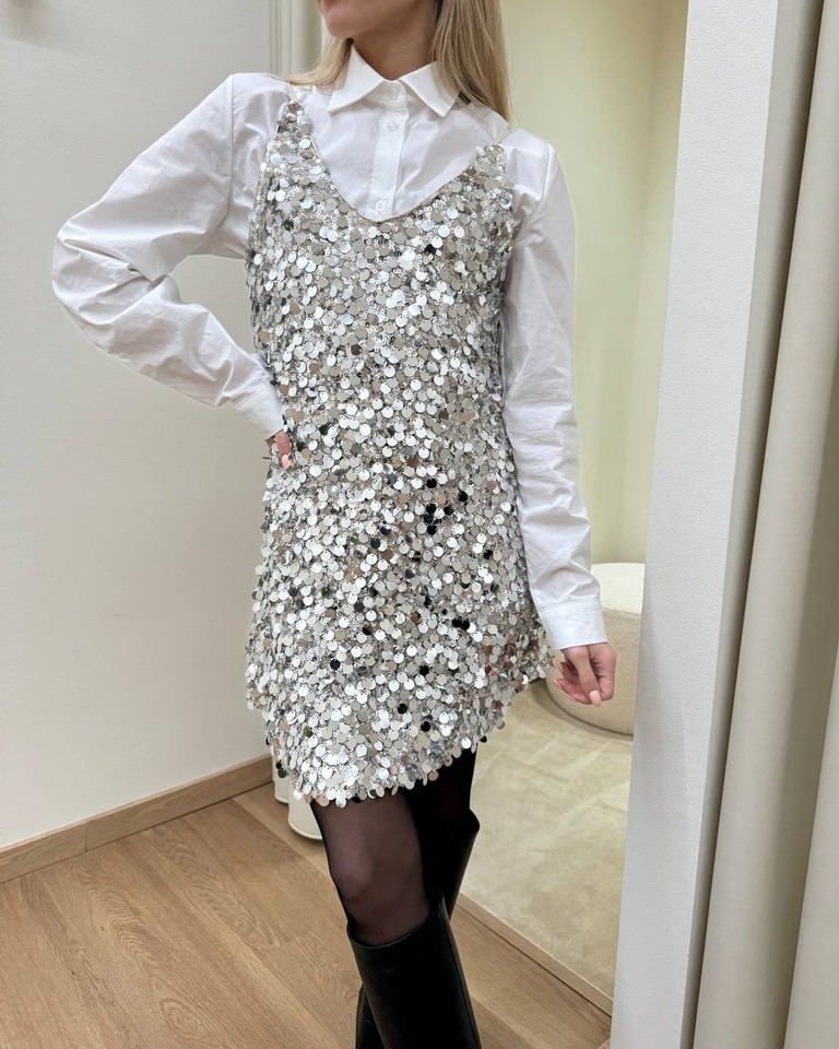 Abito paillettes argento scollo a V HaveOne Shop Online Abito paillettes argento scollo a V HaveOne