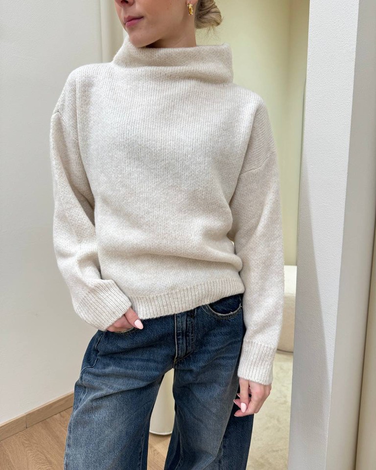 Maglia collo cratere panna melange HaveOne Shop Online Maglia collo cratere panna melange HaveOne