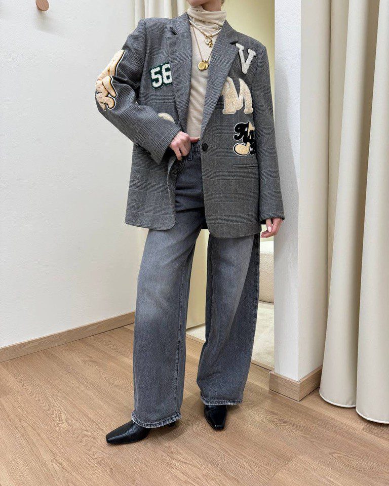 Blazer oversize check grigio con patch Vicolo Shop Online Blazer oversize check grigio con patch Vicolo