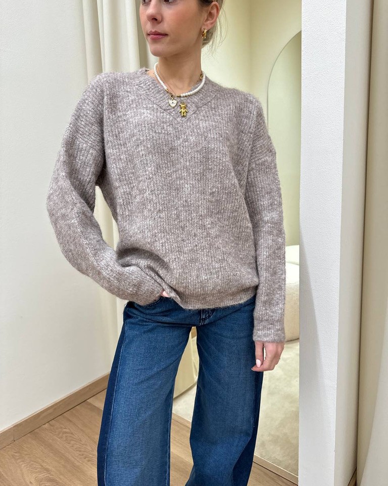 Maglione maglia inglese tortora melange Susy Mix Shop Online Maglione maglia inglese tortora melange Susy Mix