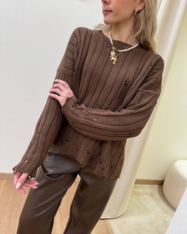 Maglione con rotture moro HaveOne Shop Online Maglione con rotture moro HaveOne