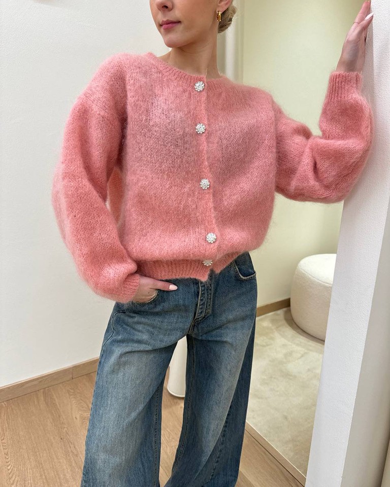 Cardigan in mohair bottoni gioiello pesca Vicolo Shop Online Cardigan in mohair bottoni gioiello pesca Vicolo