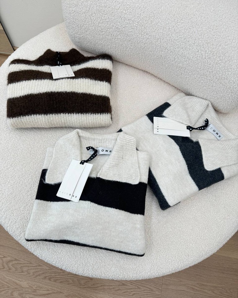 Maglione a righe panna e moro HaveOne Shop Online Maglione a righe panna e moro HaveOne