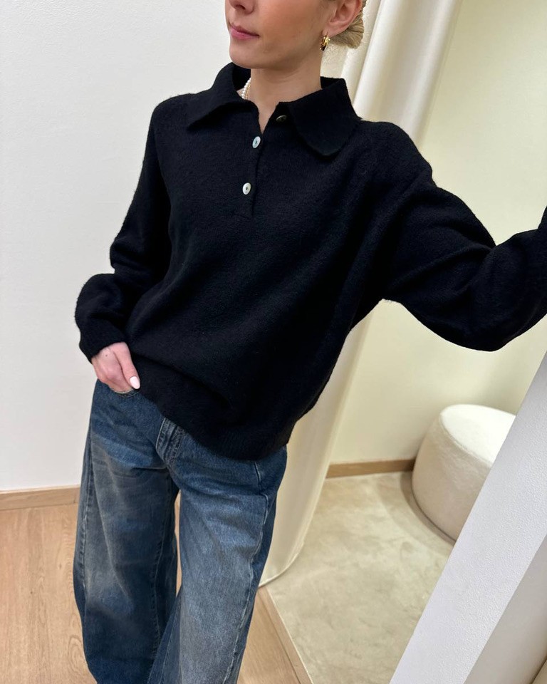 Maglia polo con lana nera HaveOne Shop Online Maglia polo con lana nera HaveOne