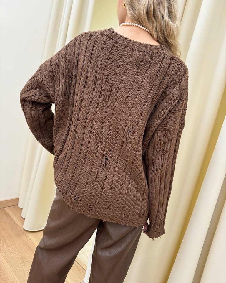 Maglione con rotture moro HaveOne Shop Online Maglione con rotture moro HaveOne