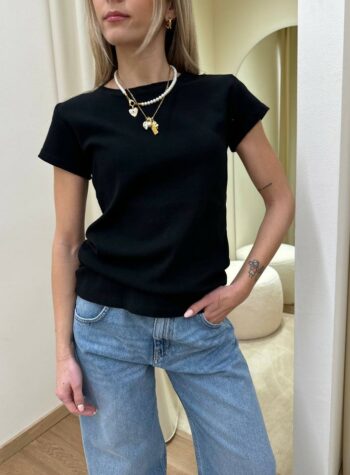 Shop Online T-shirt girocollo a costine nera HaveOne