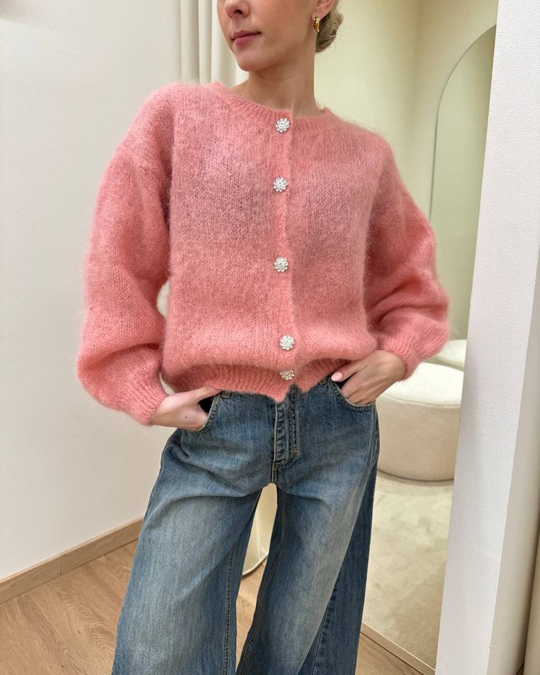 Cardigan in mohair bottoni gioiello pesca Vicolo Shop Online Cardigan in mohair bottoni gioiello pesca Vicolo