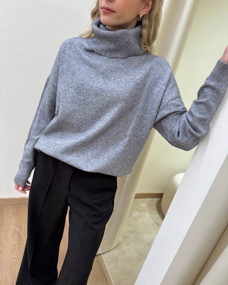 Maglia over collo ciambella grigio melange Susy Mix Shop Online Maglia over collo ciambella grigio melange Susy Mix