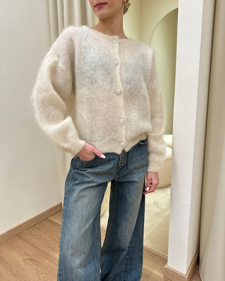 Cardigan in mohair bottoni gioiello burro Vicolo Shop Online Cardigan in mohair bottoni gioiello burro Vicolo