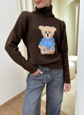 Shop Online Maglione moro collo alto intarsio orsetto Susy Mix